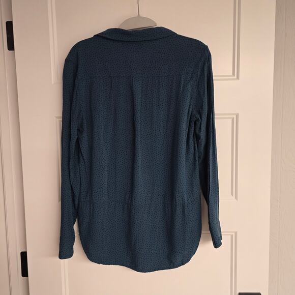 Women's Banana Republic Dark Teal Polka Dot Button Down Rayon Top | Size Small - Picture 2 of 10